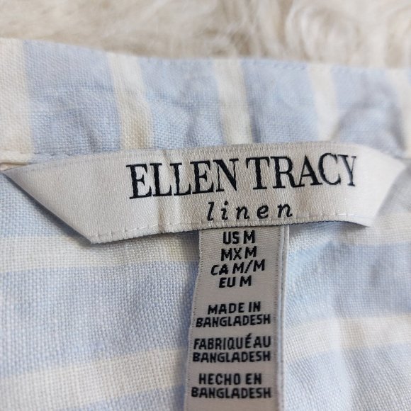 Ellen Tracy Linen Women's Light Blue Striped Sleeveless Blouse Top Siz M - Picture 6 of 7